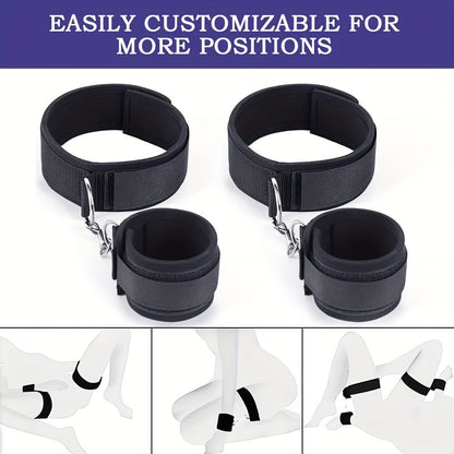 2pcs BDSM Adjustable Handcuffs and Thigh Bondage Straps, Soft Padding, Sturdy Metal Buckle, Detachable Loop Fastening, Comfortable Restraint Set for Couples luvshop24