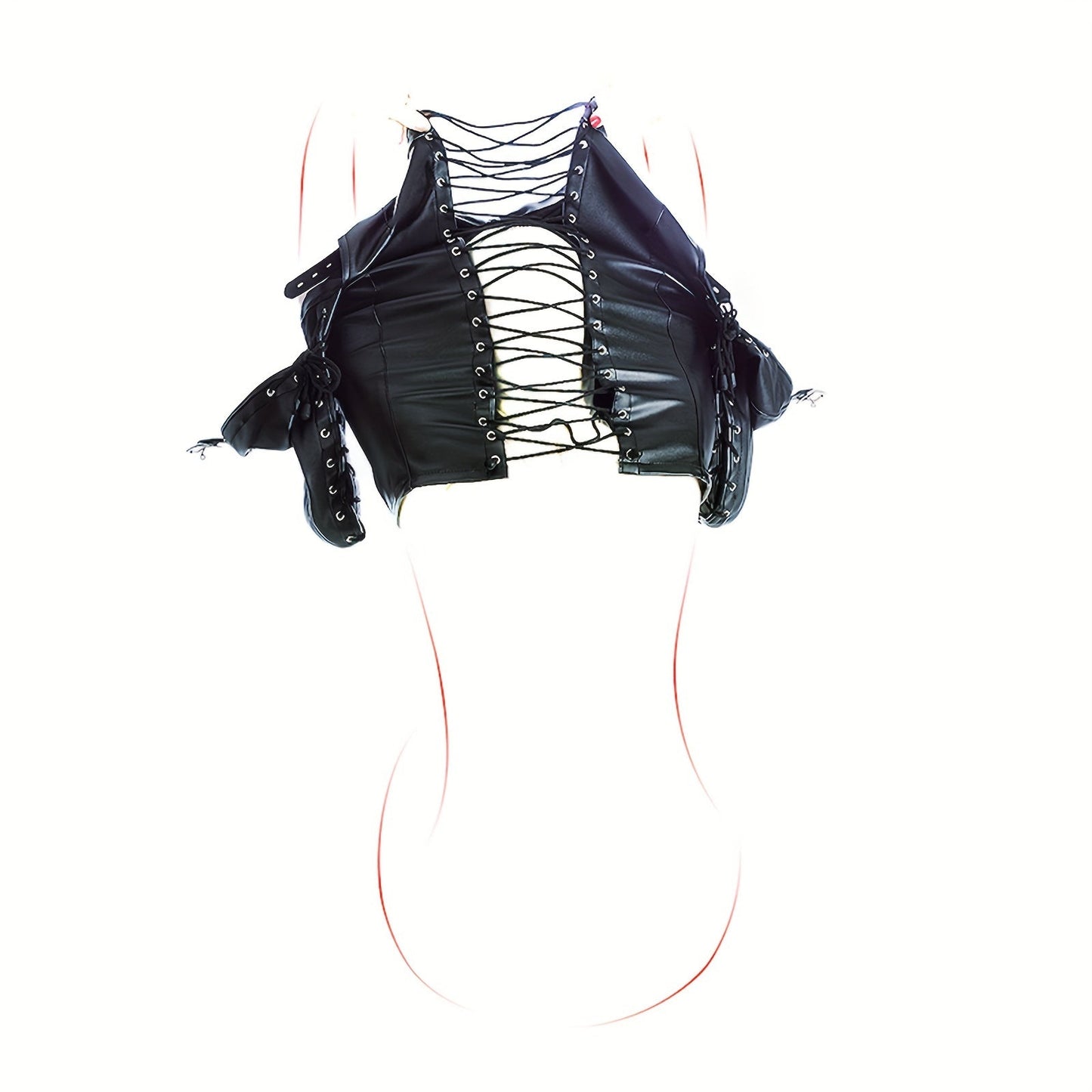 [Leather Bondage Coat] Halloween Leather Bondage Coat - Fully Clothed Arms Lace-up Straitjacket Shackle SM Role Play Costume luvshop24