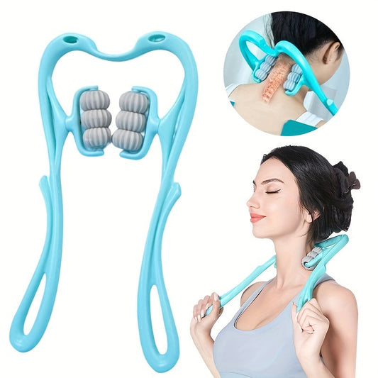 1pc Handheld Neck Massager with 6 Trigger Point Rollers for Deep Tissue Massage - Shiatsu Shoulder Massage Tool for Arm, Legs, Back, Neck and Shoulder Relaxation luvshop24