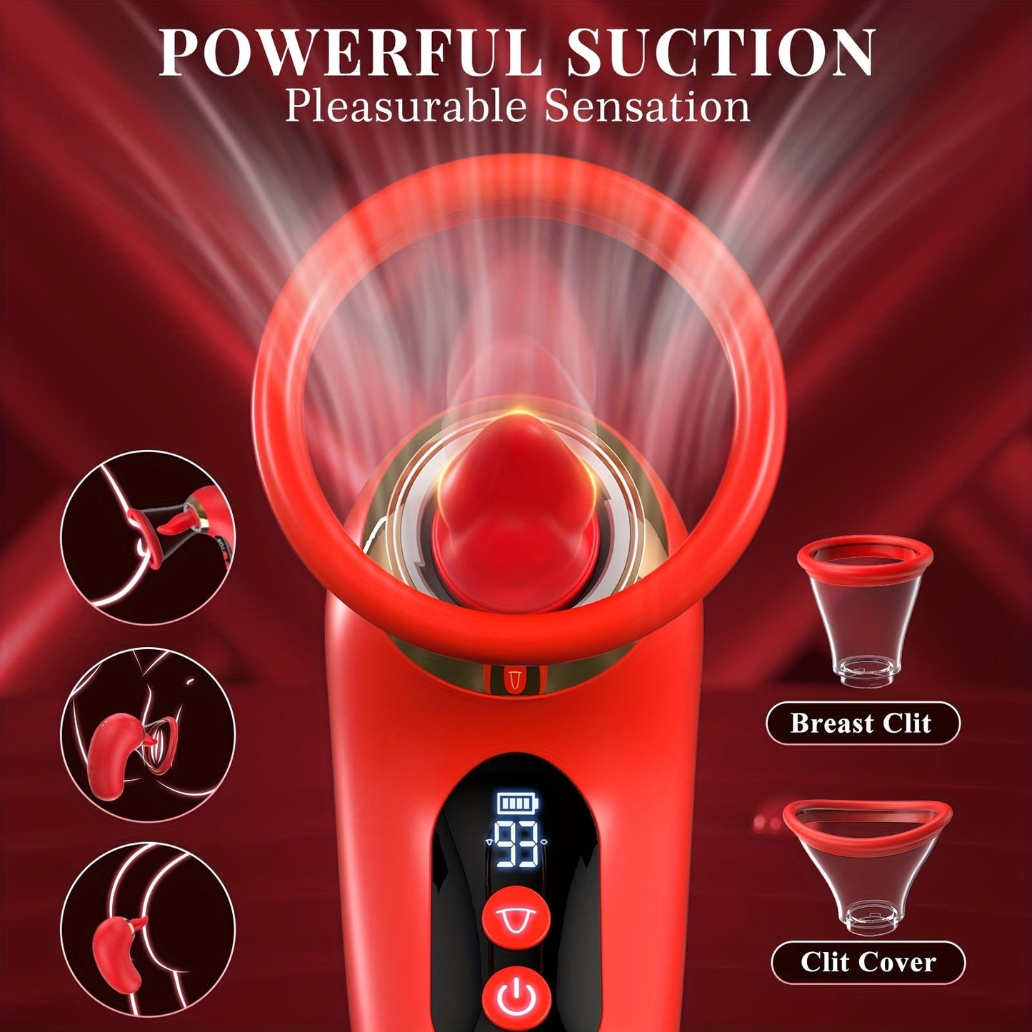 [App-Controlled, Wireless Vibrator] 1pc App-Controlled G-Spot Clitoral Vibrator - USB Rechargeable, Wireless Tongue Licking and Vibration, 700mAh Lithium Battery, 2 Cups luvshop24