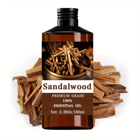 3.38oz Sandalwood Essential Oil, 100% Pure & Natural, Hypoallergenic Moisturizing Massage Oil for All Skin Types, -Adult, with Eucalyptus & Vitamin C, for Nail, Hair & Skin Care, Diffusers, Meditation Relaxation luvshop24