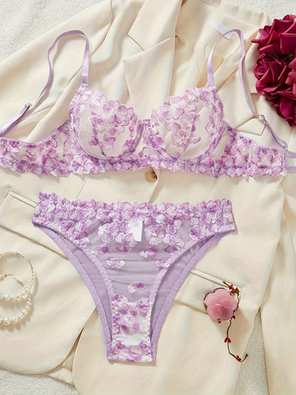 2pcs Sexy Lingerie Autumn Hot Selling French Flower Embroidery Perspective Multi-color Erotic Suit for Women luvshop24