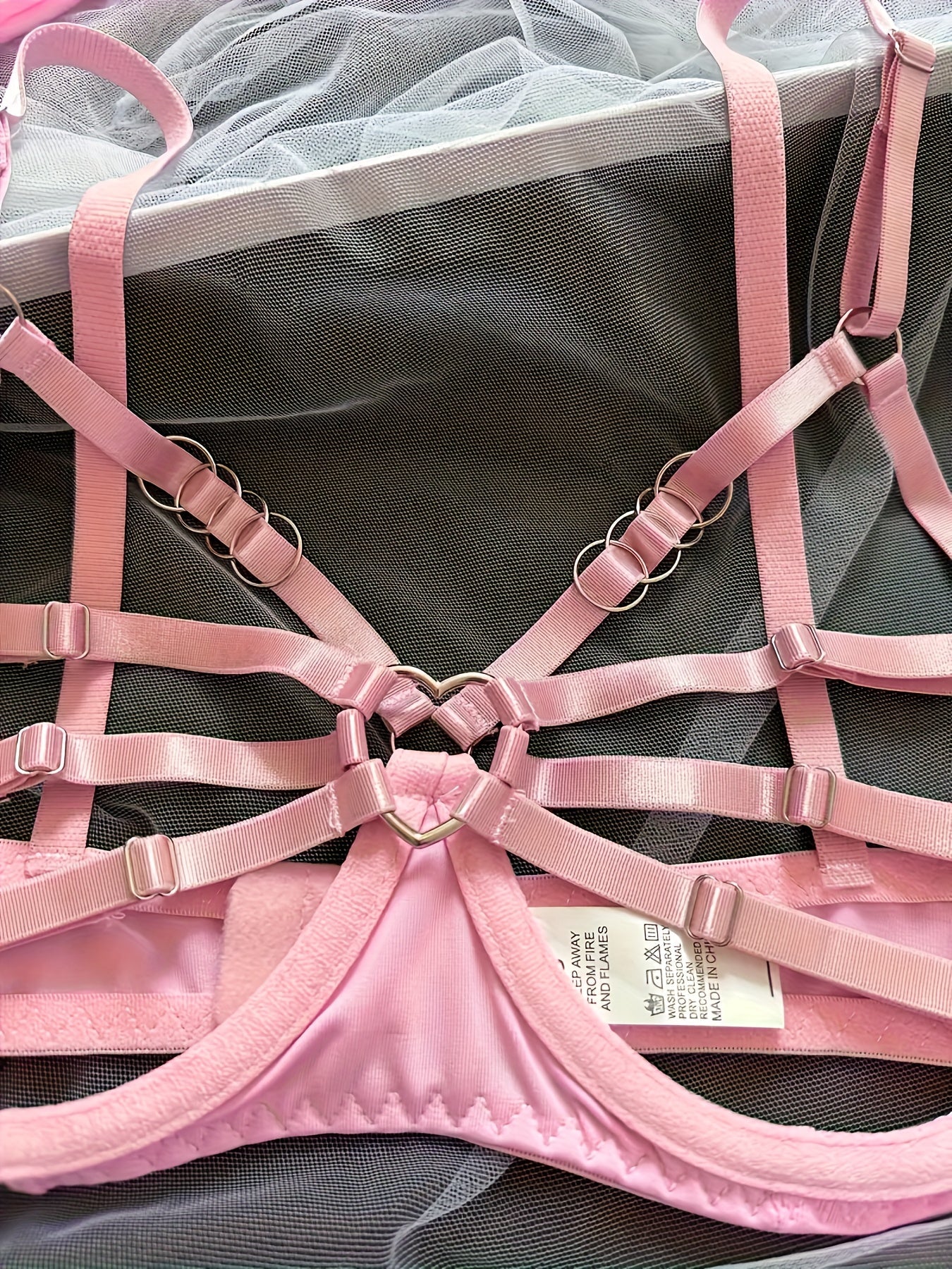 [Lace Up Rabbit Girl Lingerie] Rabbit Girl Erotic Lace Up Lingerie Set, Hollow Ring Linked Bra And Plush Ball Decoration Thong And Garter Belt, Women's Sexy Lingerie And Underwear luvshop24
