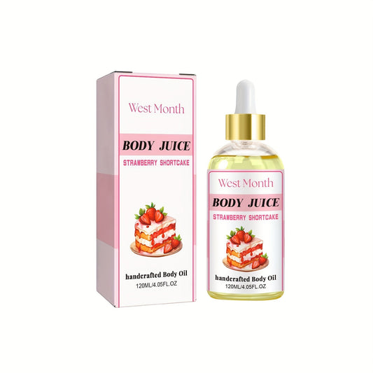 120ml/4.05 Fl.Oz, Body Juice Strawberry Shortcake Scented Massage Oil, With Strawberry Extract, Jojoba, Coconut, Avocado & Olive Oils, Hydrating Body Oil luvshop24