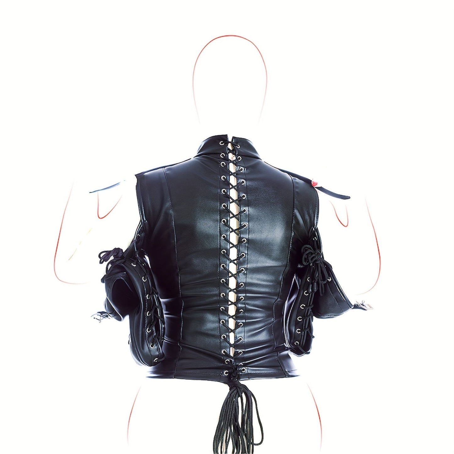 [Leather Bondage Coat] Halloween Leather Bondage Coat - Fully Clothed Arms Lace-up Straitjacket Shackle SM Role Play Costume luvshop24