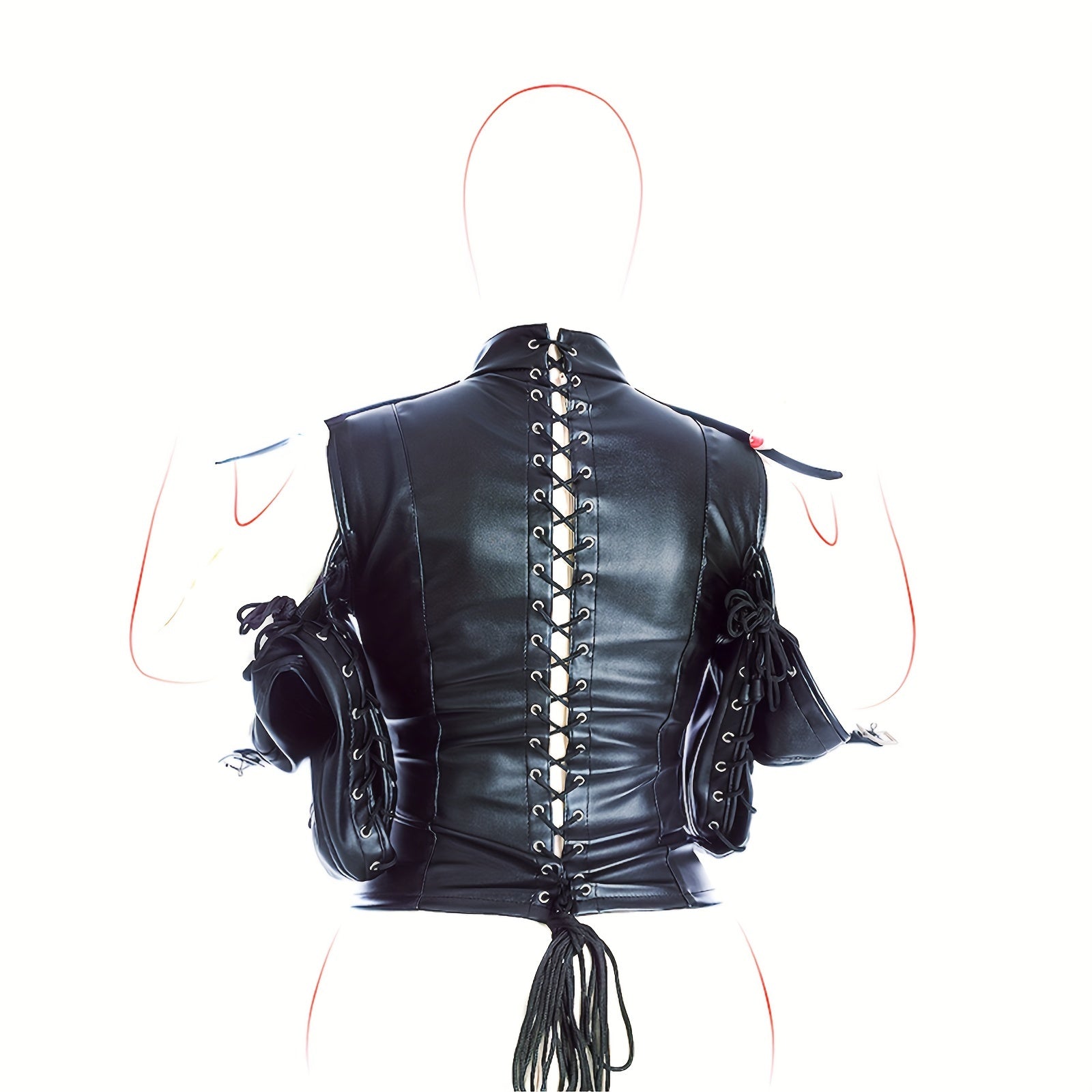 [Leather Bondage Coat] Halloween Leather Bondage Coat - Fully Clothed Arms Lace-up Straitjacket Shackle SM Role Play Costume luvshop24