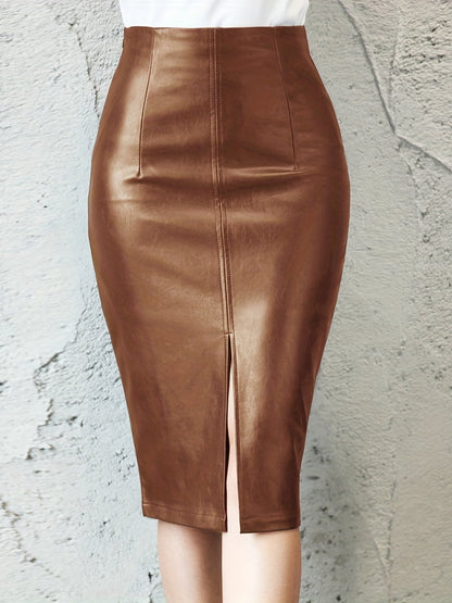 Sexy Leather Slim Slit Skirts, Casual PU Fashion Bodycon Skirts, Women's Clothing luvshop24