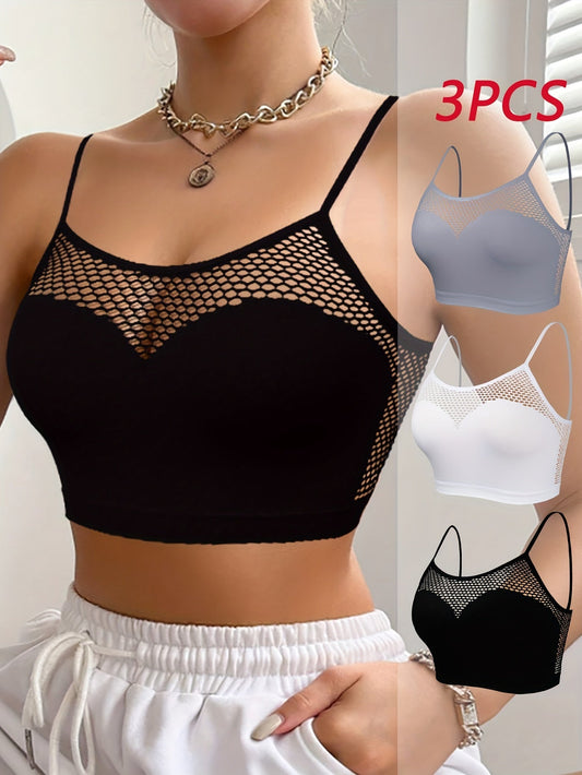 3 Pcs Multicolor Hollow Out Fishing Net Patchwork Bondage Underwear & Comfortable Fashion Seamless Underwear & Women's Underwear and Lingerie luvshop24