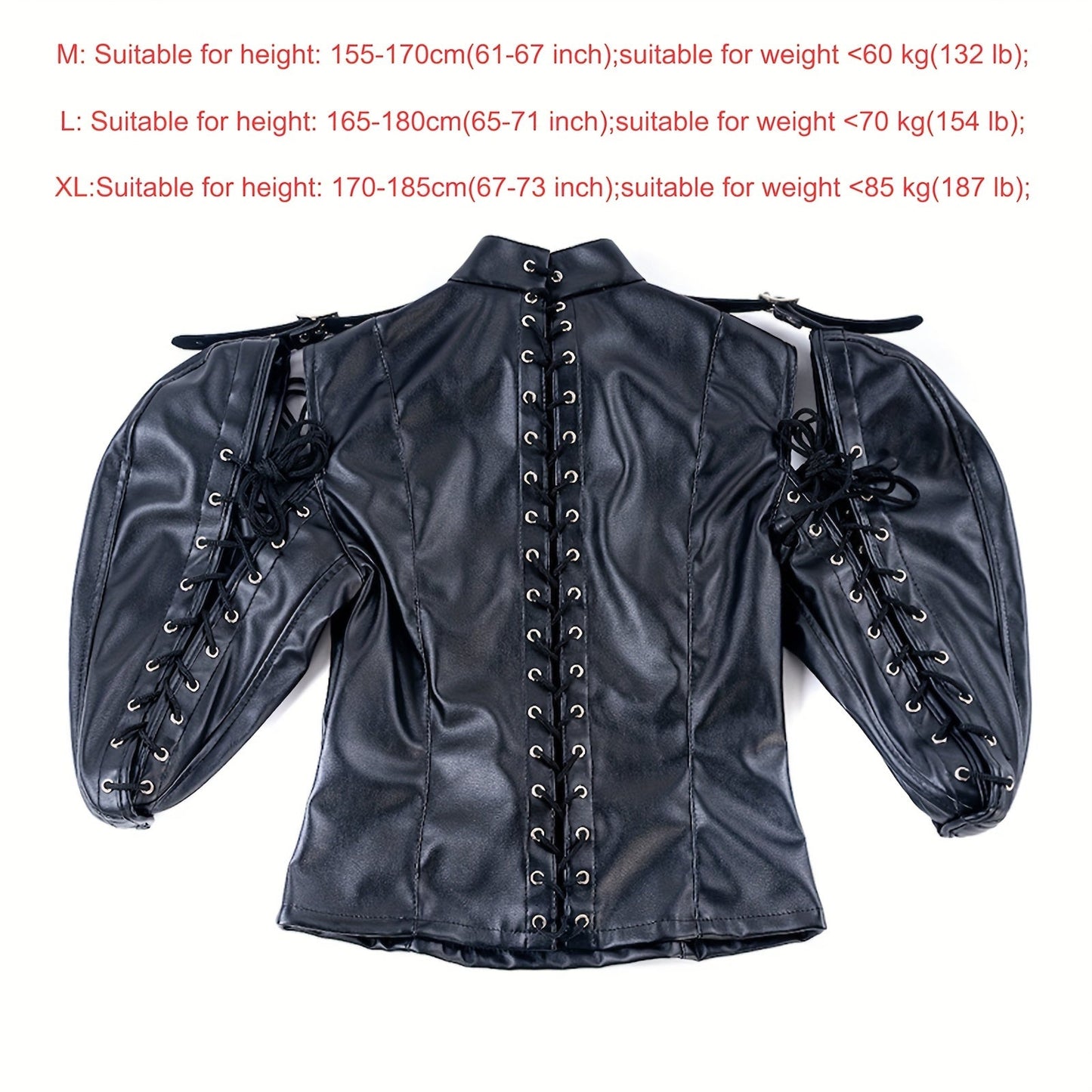[Leather Bondage Coat] Halloween Leather Bondage Coat - Fully Clothed Arms Lace-up Straitjacket Shackle SM Role Play Costume luvshop24