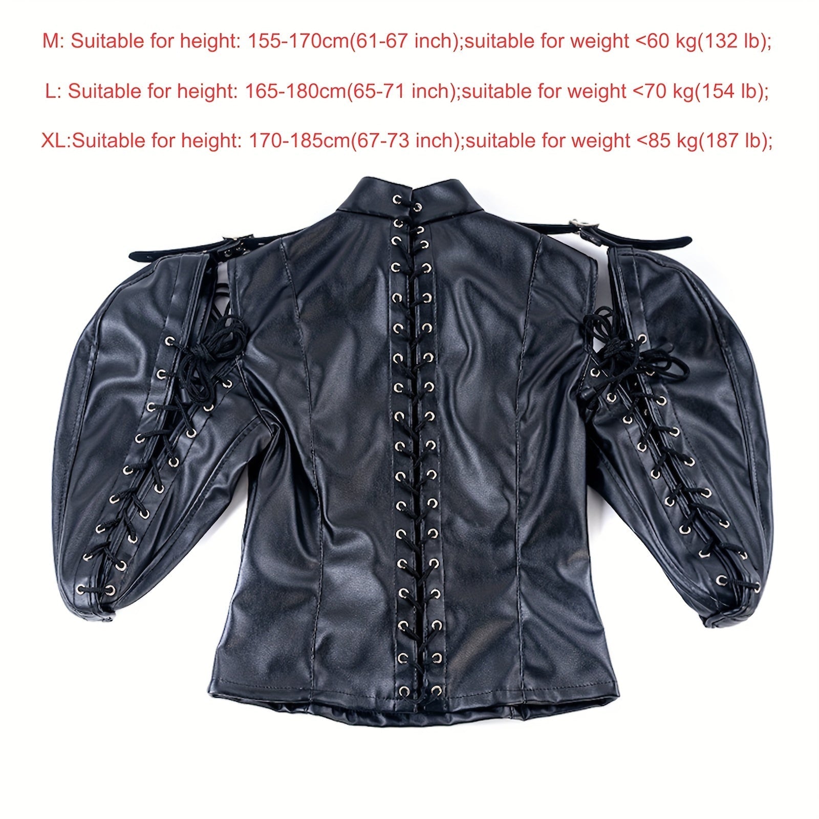 [Leather Bondage Coat] Halloween Leather Bondage Coat - Fully Clothed Arms Lace-up Straitjacket Shackle SM Role Play Costume luvshop24