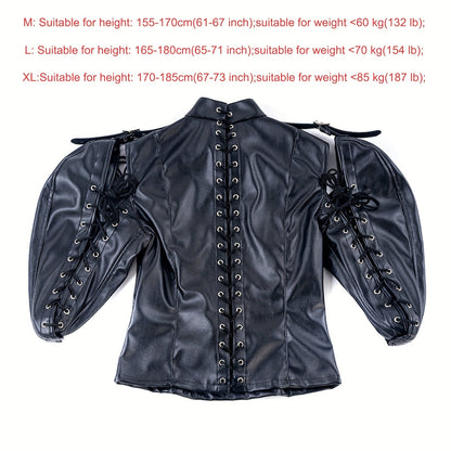 [Leather Bondage Coat] Halloween Leather Bondage Coat - Fully Clothed Arms Lace-up Straitjacket Shackle SM Role Play Costume luvshop24