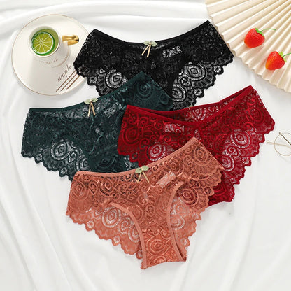 Lace Women's Panties Sexy Low-Waist Briefs Transparent Underwear Female Hollow Out G String Solid Comfortable Underpant Lingerie luvshop24