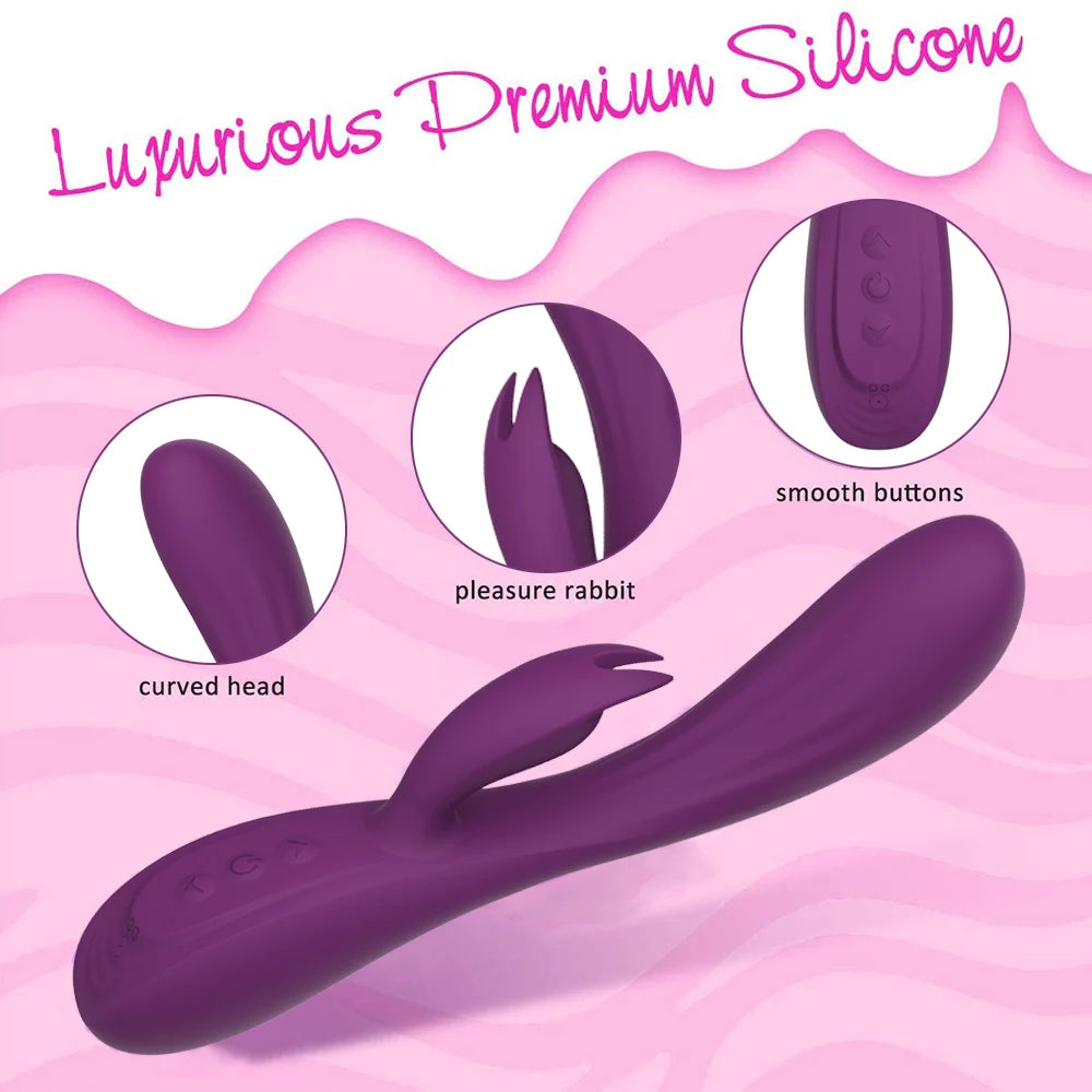 Fully Glued Rabbit Vibrator Dual Motor Rechargeable Silicone Female Massager 10 Speed Vibration for Adult Shower Toys luvshop24