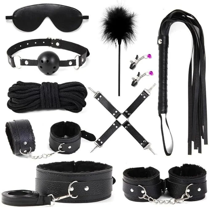 Wholesale 10pcs/ Set Toys Adult Game SM Bondage Gear Restraint, Handcuffs Nipple Clamp Whip Collar Erotic Toy Kit for Couples luvshop24