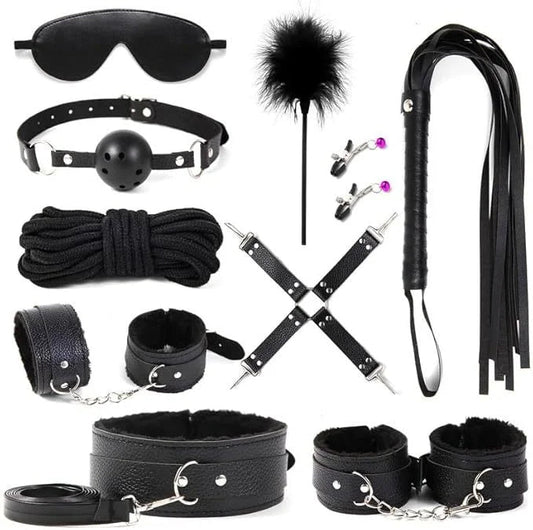 Wholesale 10pcs/ Set Toys Adult Game SM Bondage Gear Restraint, Handcuffs Nipple Clamp Whip Collar Erotic Toy Kit for Couples luvshop24