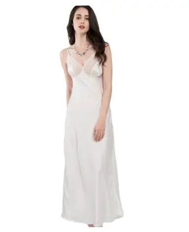 Lace Sexy Sling Sleeping Dress Satin Silk Sleepwear Women Faux Silk Long Bathrobes Female Sleeveless V-Neck Nightgowns C1618 luvshop24