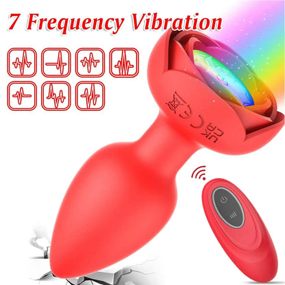 Hot Sale Rose Anal Plug Wireless Remote Control Erotic Masturbation Vibrator Silicone Anal Plug Massager for Women luvshop24
