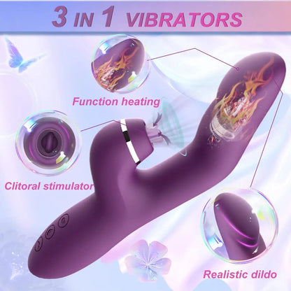 3 in 1 Female Vaginal Masturbation Tools Sucking Licking Vibrator G-Spot Clitoral Stimulation Heating Rabbit Vibrator for Women luvshop24