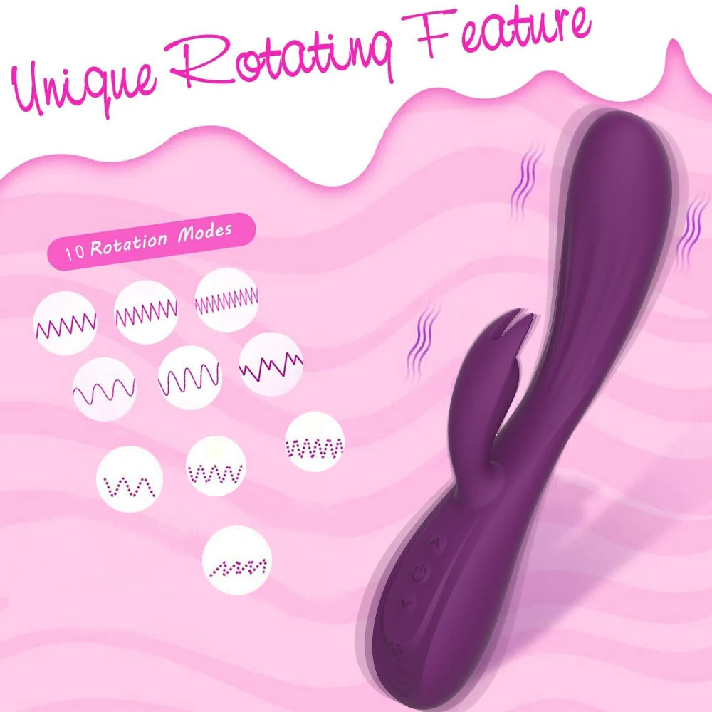 Fully Glued Rabbit Vibrator Dual Motor Rechargeable Silicone Female Massager 10 Speed Vibration for Adult Shower Toys luvshop24
