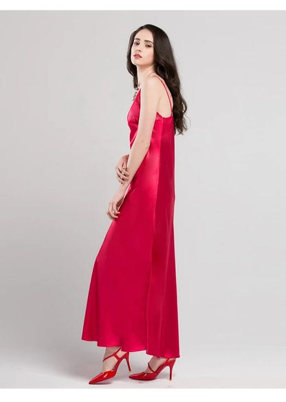 Lace Sexy Sling Sleeping Dress Satin Silk Sleepwear Women Faux Silk Long Bathrobes Female Sleeveless V-Neck Nightgowns C1618 luvshop24