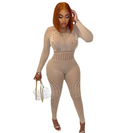 Fall 2023 Designer Outfits Long Sleeve See Through Bodycon Jumpsuit Sexy Jumpsuits Ladies Jumpsuits Body Stocking luvshop24