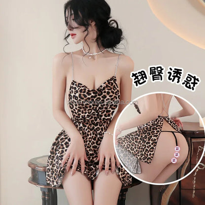 Leopard Print Erotic Lingerie Lace Dress luvshop24