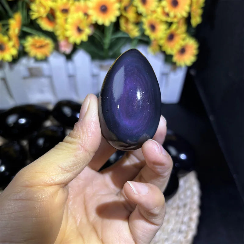 Natural Wand Massager Hand Polished Healing Gemstone Egg Crystal Crafts Rainbow Obsidian Egg for Decoration luvshop24