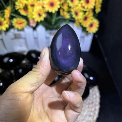 Natural Wand Massager Hand Polished Healing Gemstone Egg Crystal Crafts Rainbow Obsidian Egg for Decoration luvshop24