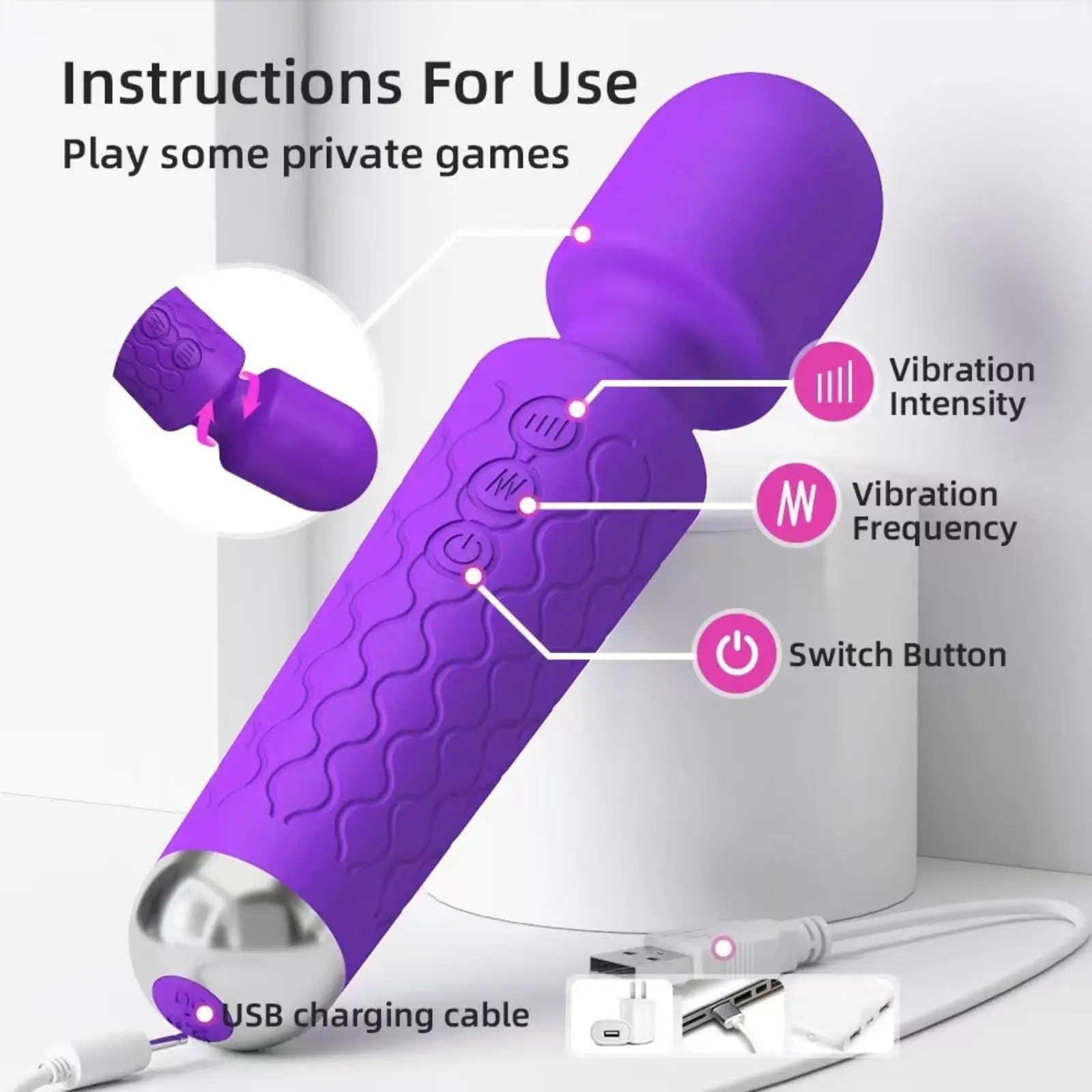 USB Rechargeable Personal Body Wellness Wand Massager Stick Vibrator Powerful G-Spot Mini AV Wand Vibrator for Women Masturbator luvshop24
