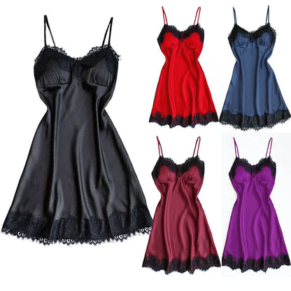 Womens Lace Pajamas Sexy Ice Silk Lotus Leaf Pendulum Sleepwear  V-Neck Cami Nightdress Home Nightwear Exotic Lingerie Costumes luvshop24