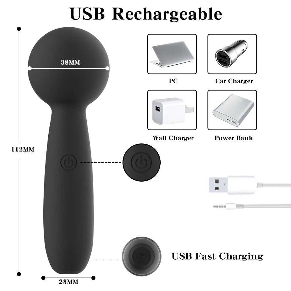 Erotic Mini Vibrator for Women Rechargeable Massager Vibrator Mute Rechargeable Strong Powerful Handheld Mute AV Wand Massager luvshop24