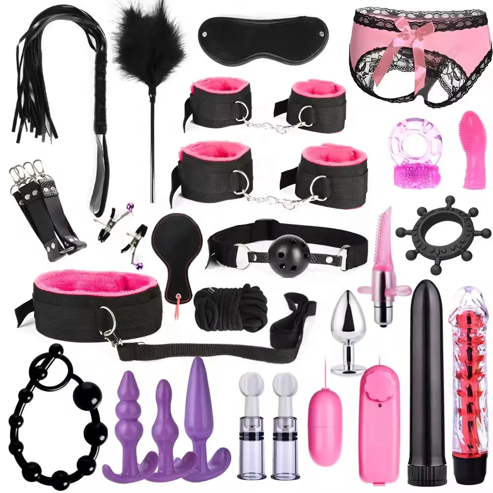 Senior BDSM Products Bondage Kits Genuine Leather Restraint Set Fetish Gear Erotic Role Play 26 Pieces BDSM Adult Cosplay Games luvshop24