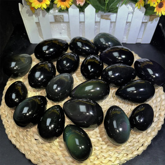 Natural Wand Massager Hand Polished Healing Gemstone Egg Crystal Crafts Rainbow Obsidian Egg for Decoration luvshop24