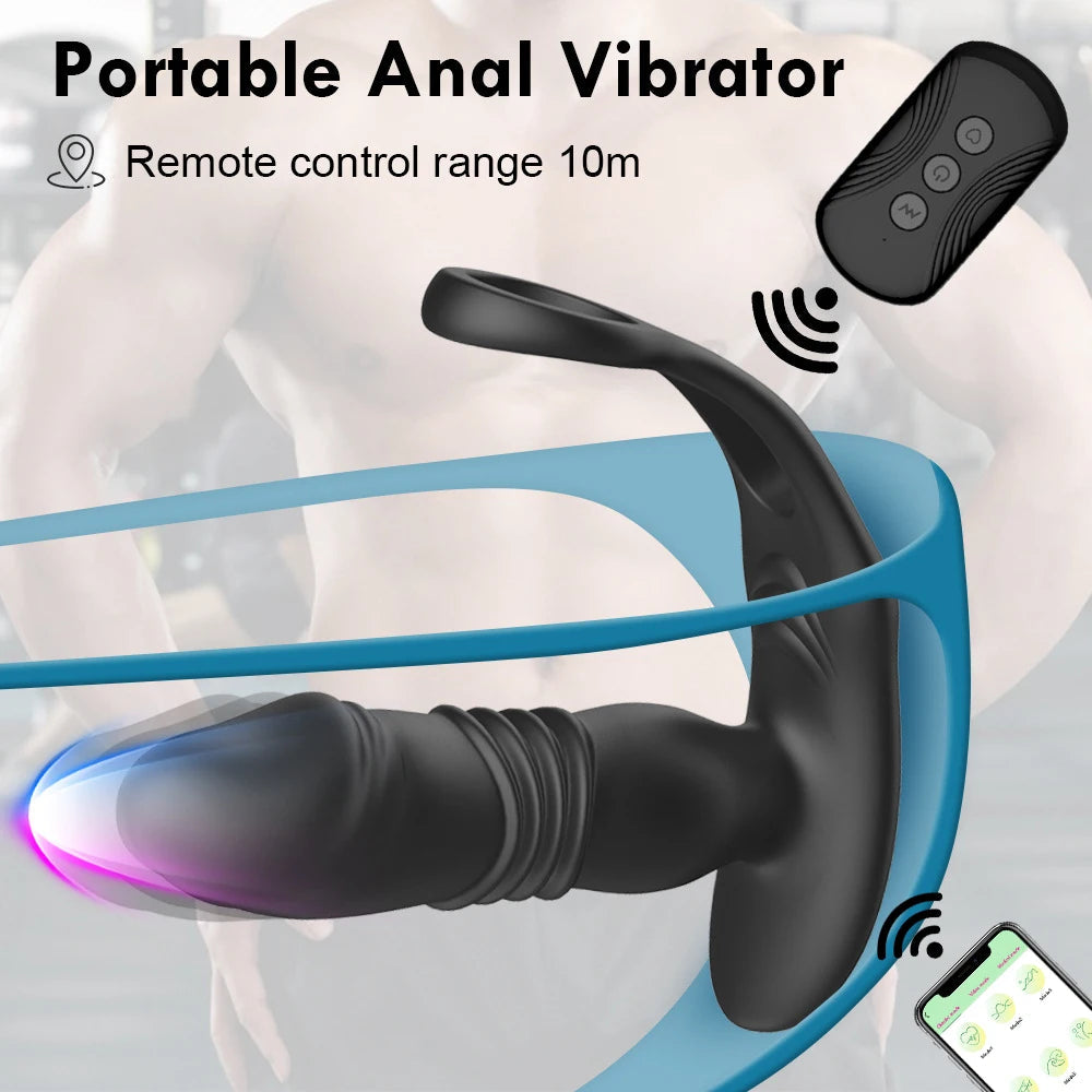 APP Control Cock Ring Long Masturbating  Dildo Vibrating Silicon Metal Anal Toy Vibrator Butt Anal Plug for Woman luvshop24