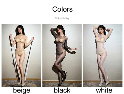Unisex Oil Glossy Hot Sexy Tights Nylon Bodystocking Dance Clubwear Open Crotch Bodysuit Penis Sheath Men Body Stocking Lingerie luvshop24