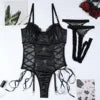 N3684 Wholesale Femme Luxury Lace Leather Fishnet Stockings Mesh Erotic Intimates Hot Transparent Bodysuit Sexy Lingerie Women luvshop24