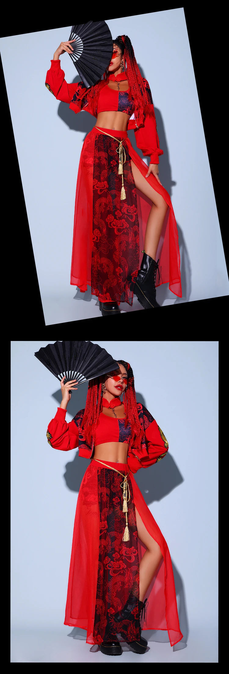 Chinese Style Women'S Jazz Performance Clothes Red Festival Outfits Hip Hop Clothes For Adults Gogo Dance Stage Costumes DQS6259 luvshop24
