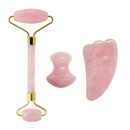 Rose Quartz Face Jade Roller Massagers Guasha Set Gua Sha Tools Natural Stone Gouache Scraper For Facial Massage Beauty Tool luvshop24