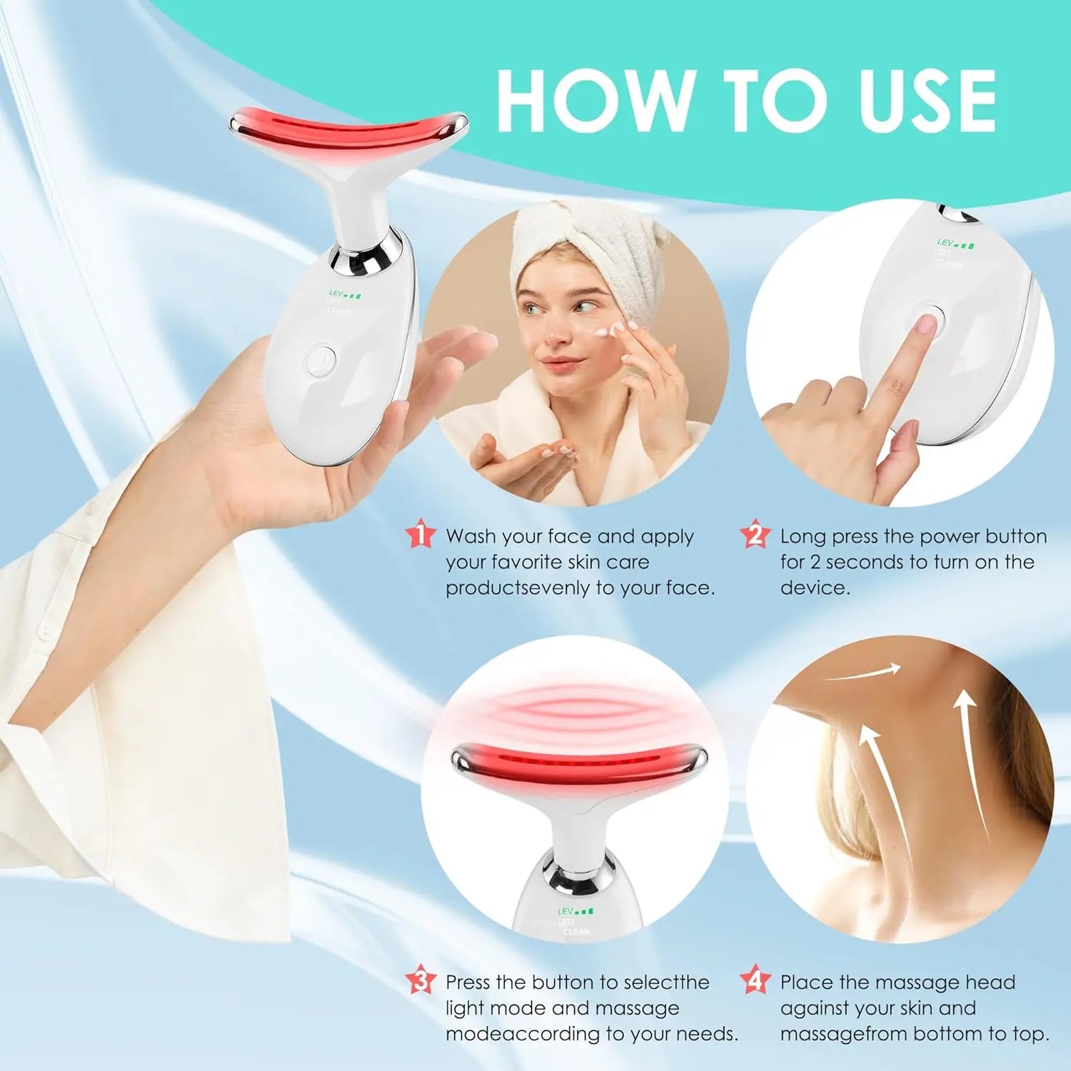 Hot Sale 3 in 1 Face and Neck Care Device Massager Vibration Led New Skincare Facial Wand Massager 630nm luvshop24