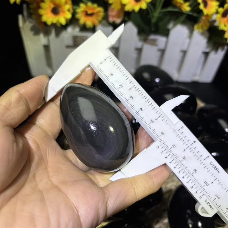 Natural Wand Massager Hand Polished Healing Gemstone Egg Crystal Crafts Rainbow Obsidian Egg for Decoration luvshop24
