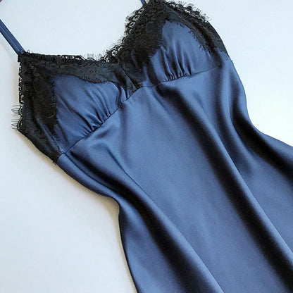 Womens Lace Pajamas Sexy Ice Silk Lotus Leaf Pendulum Sleepwear  V-Neck Cami Nightdress Home Nightwear Exotic Lingerie Costumes luvshop24