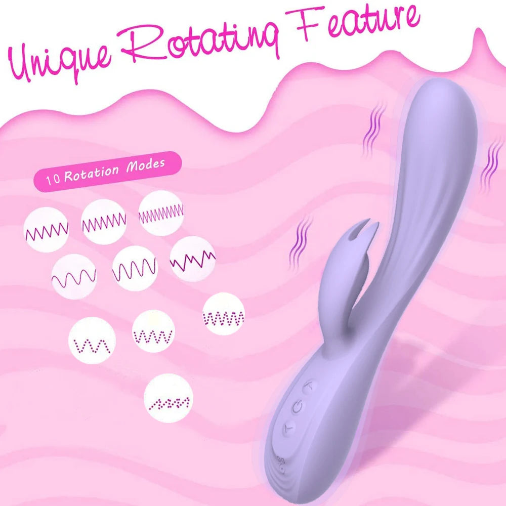 Fully Glued Rabbit Vibrator Dual Motor Rechargeable Silicone Female Massager 10 Speed Vibration for Adult Shower Toys luvshop24