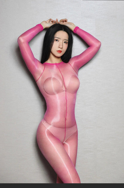 Unisex Oil Glossy Hot Sexy Tights Nylon Bodystocking Dance Clubwear Open Crotch Bodysuit Penis Sheath Men Body Stocking Lingerie luvshop24