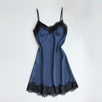 Womens Lace Pajamas Sexy Ice Silk Lotus Leaf Pendulum Sleepwear  V-Neck Cami Nightdress Home Nightwear Exotic Lingerie Costumes luvshop24