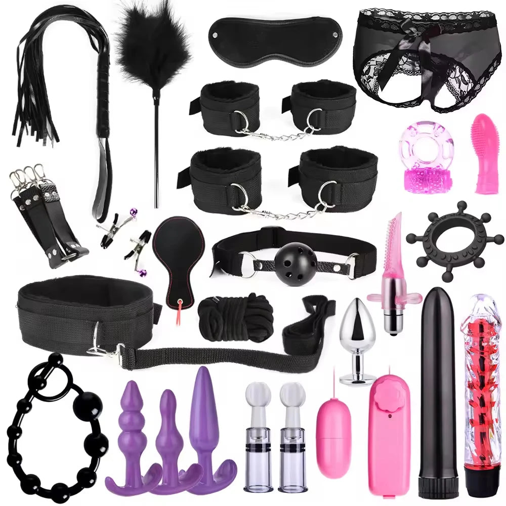 Senior BDSM Products Bondage Kits Genuine Leather Restraint Set Fetish Gear Erotic Role Play 26 Pieces BDSM Adult Cosplay Games luvshop24