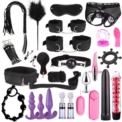 Senior BDSM Products Bondage Kits Genuine Leather Restraint Set Fetish Gear Erotic Role Play 26 Pieces BDSM Adult Cosplay Games luvshop24