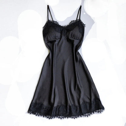 Womens Lace Pajamas Sexy Ice Silk Lotus Leaf Pendulum Sleepwear  V-Neck Cami Nightdress Home Nightwear Exotic Lingerie Costumes luvshop24