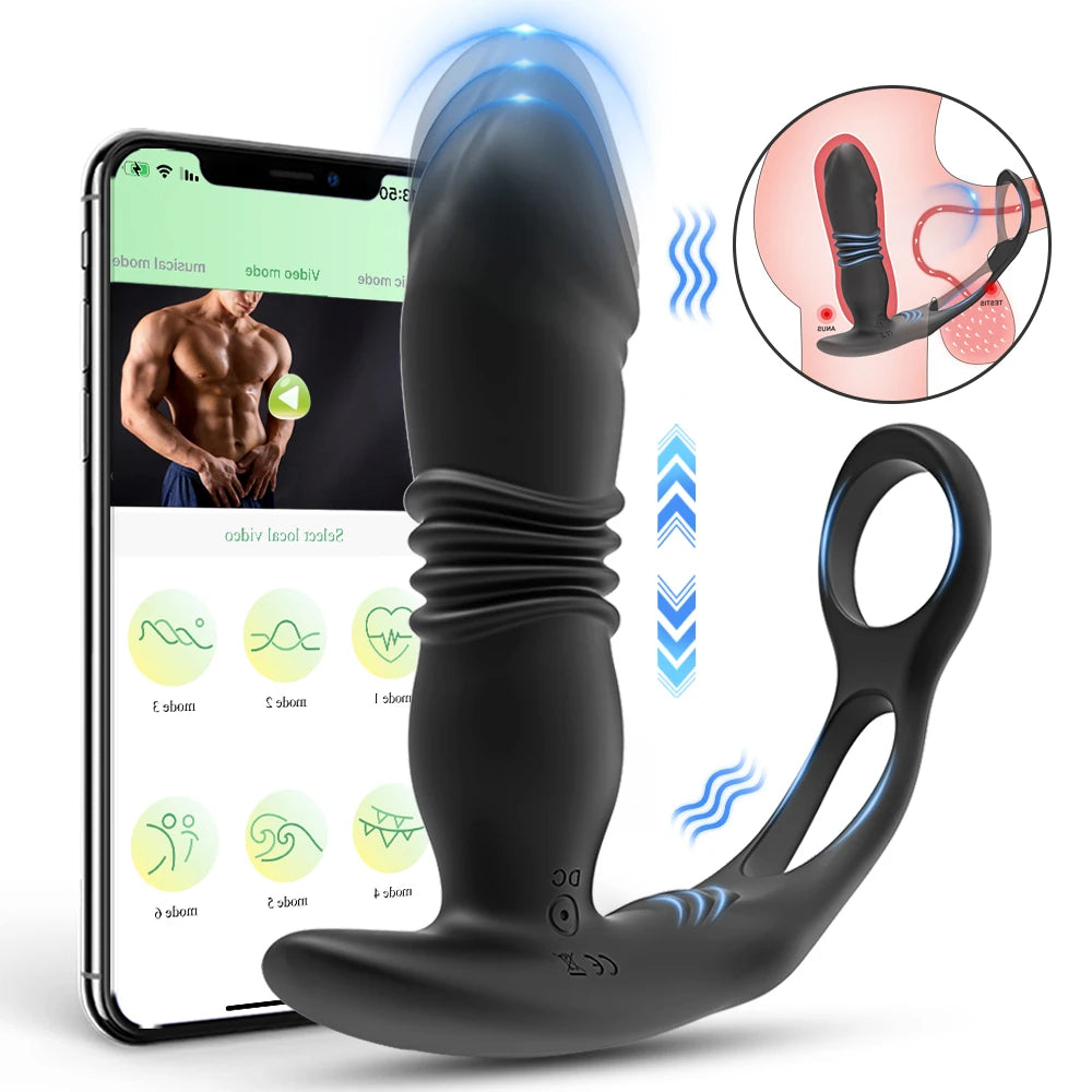 APP Control Cock Ring Long Masturbating  Dildo Vibrating Silicon Metal Anal Toy Vibrator Butt Anal Plug for Woman luvshop24