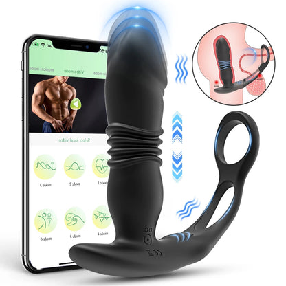 APP Control Cock Ring Long Masturbating  Dildo Vibrating Silicon Metal Anal Toy Vibrator Butt Anal Plug for Woman luvshop24