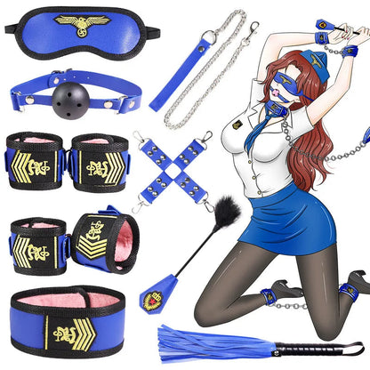 2022 New 9 Piece Sexuels Bondage Leather Restraint Set Erotic Nurse Role Flirting Suits Bdsm Adult Cos Games luvshop24